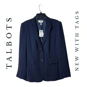 TALBOTS PIN‎ STRIPE TWILL BLAZER NEW WITH TAGS SIZE 6 TWO BUTTON UP COLLARED